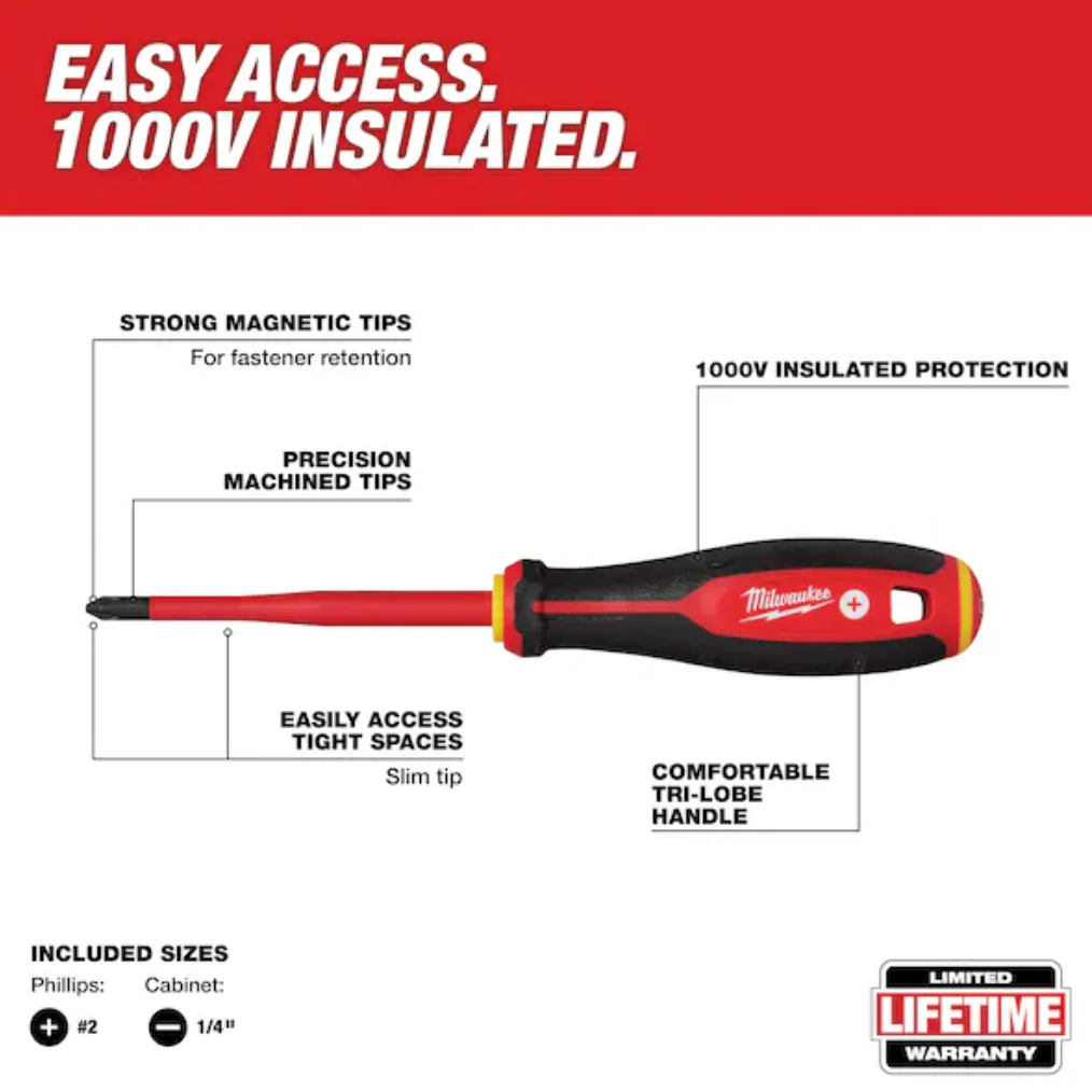 Milwaukee 48-22-2207 - 1000V Insulated Slim Tip Screwdriver Set, 2pc - Image 3