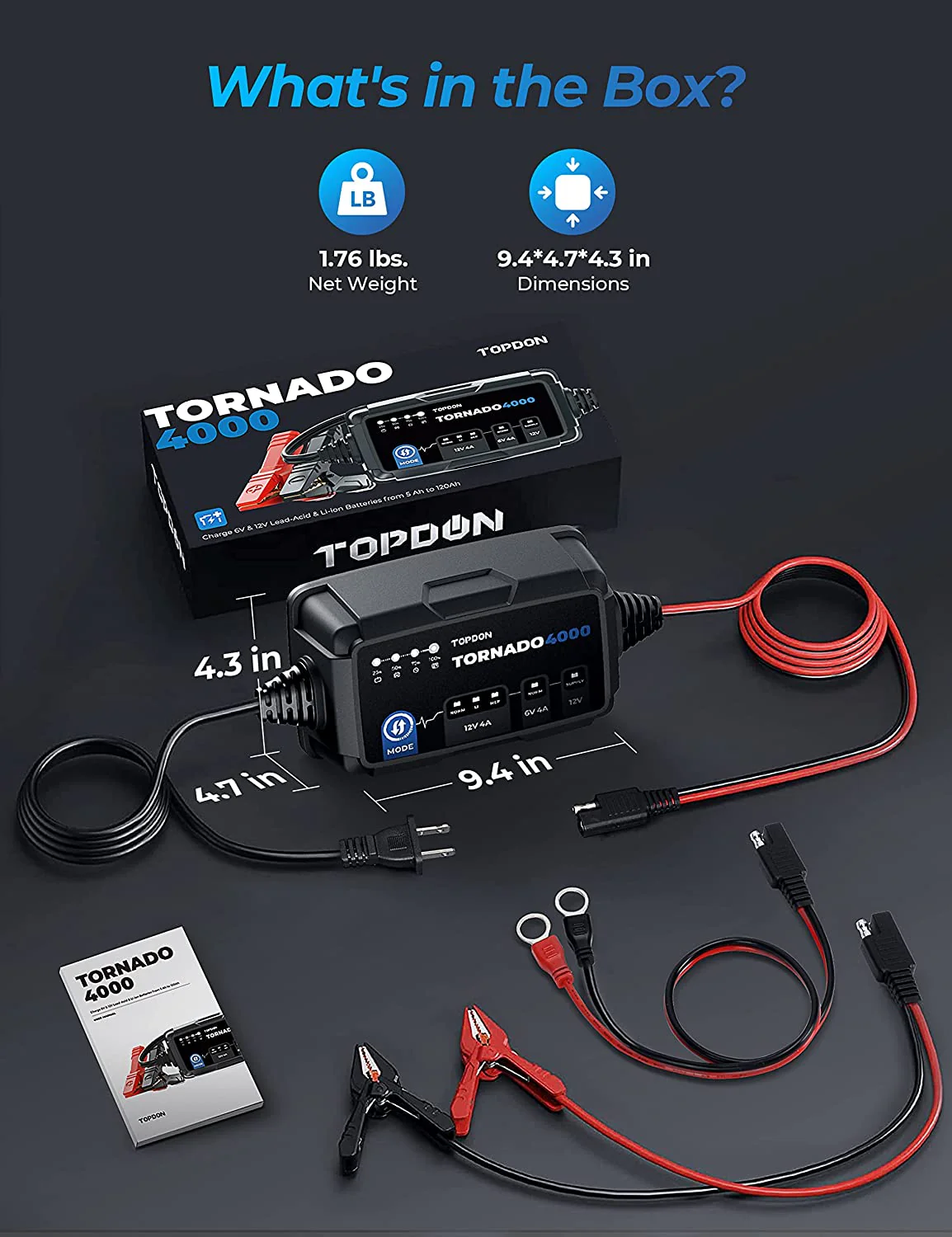 TOPDON TORNADO4000 All-In-One Battery Charger 6-120Ah - Image 3