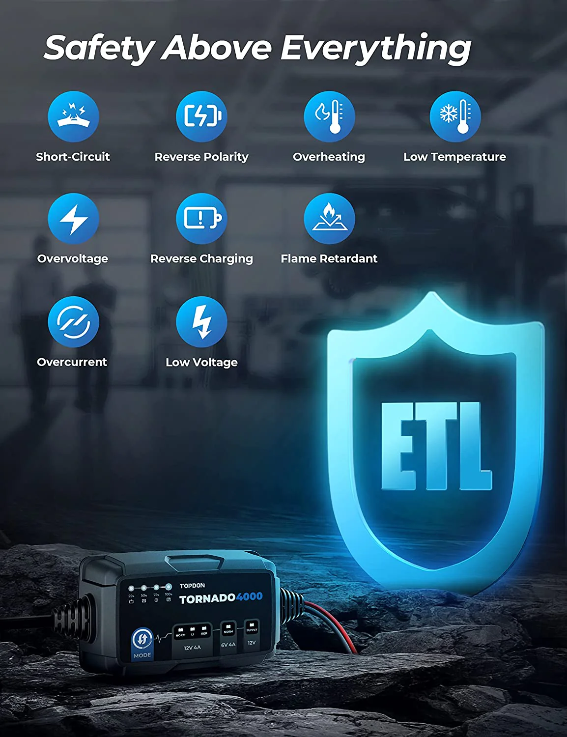 TOPDON TORNADO4000 All-In-One Battery Charger 6-120Ah - Image 5